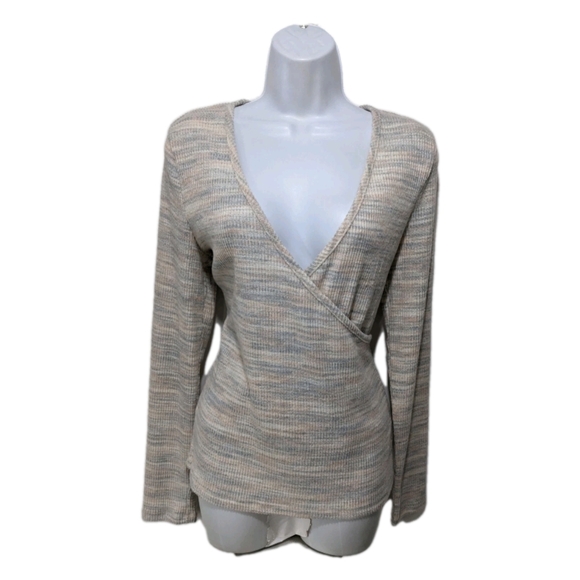 Madewell Space Dye Faux Wrap Top L Knit Long Sleeve Preppy Classic #1010 - Picture 4 of 13